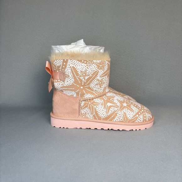 Girls Sz 3 UGG Boots Bailey Bow PDS Light Pink Peach Suede Wool Fast Shipping - Picture 5 of 16